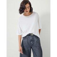 HUSH Reece Cotton Rich Crew Neck Drapey T-Shirt White