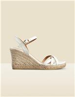 Leather Strappy Wedge Espadrilles