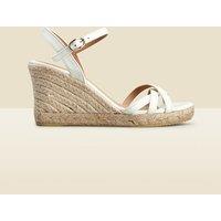 SOSANDAR Leather Strappy Wedge Espadrilles White Mix
