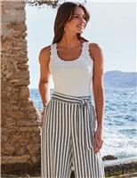 Cotton Rich Floral Embroidered Scoop Neck Vest