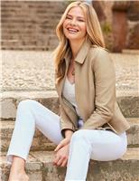 Leather Collared Zip Detail Bomber Jacket