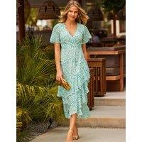 SOSANDAR Printed Angel Sleeve Midaxi Wrap Dress Green Mix