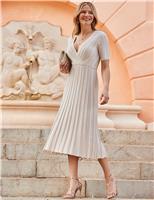 Metallic Striped V-Neck Midi Skater Dress