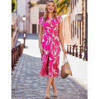SOSANDAR Satin Floral Collared Belted Midi Shirt Dress White Mix