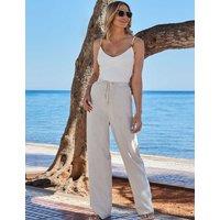 Drawstring Wide Leg Trousers with Linen