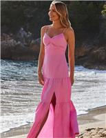 Linen Rich V-Neck Maxi Tiered Dress