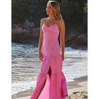 Linen Rich V-Neck Maxi Tiered Dress