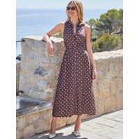 SOSANDAR Spot Print Linen Blend Midi Shirt Dress Brown Mix