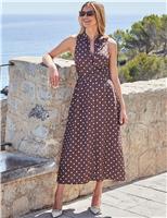 Spot Print Linen Blend Midi Shirt Dress