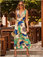 Jersey Printed V-Neck Midaxi Wrap Dress