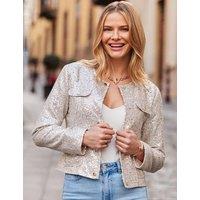 Sequin Collarless Cropped Jacket