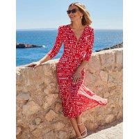 Polka Dot V-Neck Twist Front Midi Dress