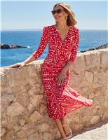 Polka Dot V-Neck Twist Front Midi Dress