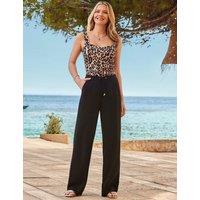 SOSANDAR Wide Leg Trousers with Linen Black