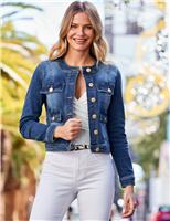 Denim Collarless Cropped Jacket