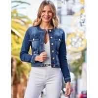 SOSANDAR Denim Collarless Cropped Jacket Indigo