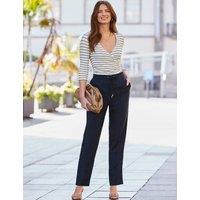 SOSANDAR Linen Rich Drawstring Tapered Trousers Navy