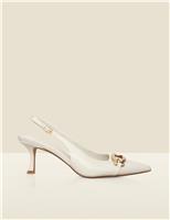 Leather Chain Kitten Heel Slingback Shoes