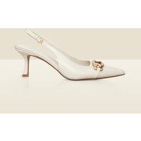 SOSANDAR Leather Chain Kitten Heel Slingback Shoes Cream