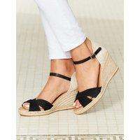 SOSANDAR Suede Ankle Strap Wedge Espadrilles Black