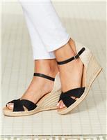 Suede Ankle Strap Wedge Espadrilles