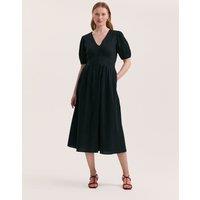 Finery London Pure Cotton V-Neck Midi Tea Dress Black