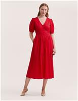 Pure Cotton V-Neck Midi Tea Dress