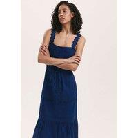 Finery London Pure Cotton Square Neck Midi Tiered Dress Indigo