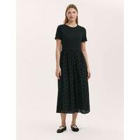 Finery London Cotton Rich Broderie Midi T-Shirt Dress Black