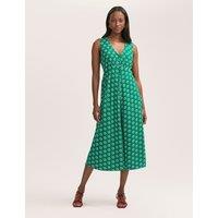 Finery London Spot Print V-Neck Midi Tea Dress Green Mix