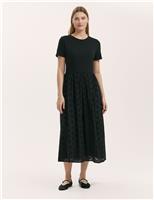 Cotton Rich Broderie Midi T-Shirt Dress
