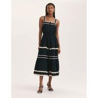 Pure Cotton Square Neck Midi Tiered Dress