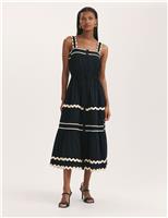 Pure Cotton Square Neck Midi Tiered Dress