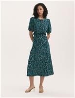 Floral Tie Neck Midi Tea Dress