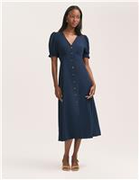 Crepe V-Neck Button Through Midi Tea Dress