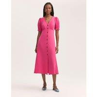 Crepe V-Neck Button Through Midi Tea Dress