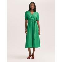 Crepe V-Neck Tie Waist Midi Wrap Dress