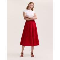 Finery London Pure Cotton Midi Tiered Skirt Red