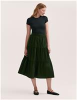 Finery London Pure Cotton Midi Tiered Skirt Red