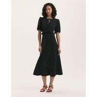 Finery London Floral Tie Neck Midi Tea Dress Black Mix