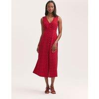 Finery London Spot Print V-Neck Midi Tea Dress Red Mix