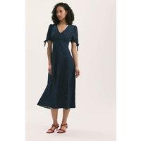 Finery London Crepe Floral V-Neck Midi Tea Dress Navy Mix