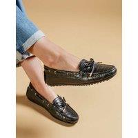 Jones Bootmaker Leather Croc Effect Boat Shoes Black