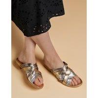 Leather Metallic Crossover Strap Mules