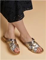 Leather Metallic Crossover Strap Mules
