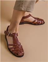 Leather T-Bar Block Heel Fisherman Sandals
