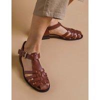 Leather T-Bar Block Heel Fisherman Sandals