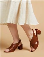 Leather Woven Block Heel Slingback Sandals