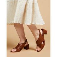 Leather Woven Block Heel Slingback Sandals