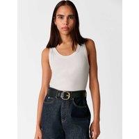 Whistles Cotton Rich Ribbed Scoop Neck Vest White